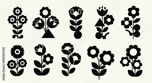 A collection of various flower illustrations arranged in a grid pattern.