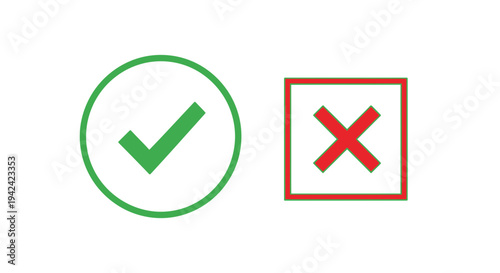 Green check mark in circle and red x mark in square icons