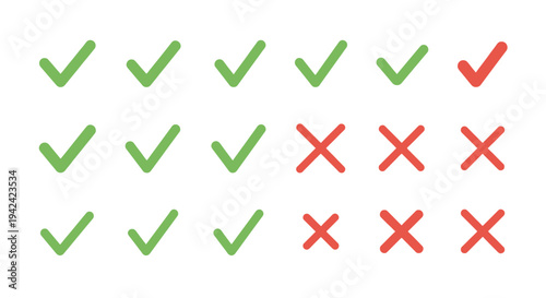 Green check marks and red crosses positive and negative symbols