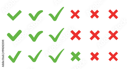 Green check marks and red crosses representing choices and decisions