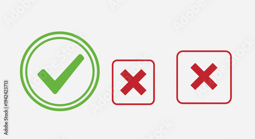 Green checkmark and red x symbols on white background for choices