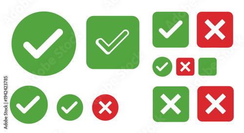 Green checkmarks and red crosses selection and rejection symbols