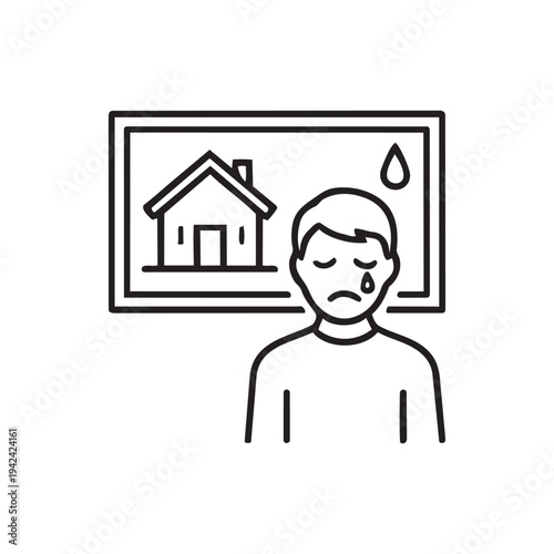 Eviction and housing insecurity anxiety line icon