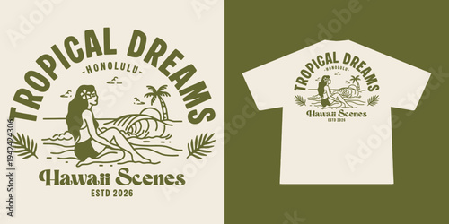 Hand-drawn Retro illustration of summer club, surfing Graphic Design for T shirt streetwear and urban style