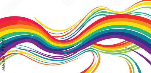 Vibrant rainbow-colored abstract wavy lines flowing dynamically across a clean background from a frontal viewpoint
