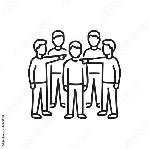 Peer pressure group pointing at one line icon
