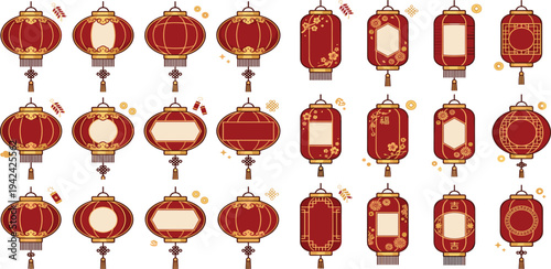 Collection of traditional Chinese lanterns arranged in a grid pattern, celebrating cultural festivities and heritage