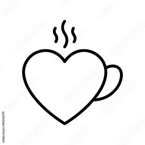 Heart Shaped Coffee Mug Minimal Line Art Black Outline Icon Vector