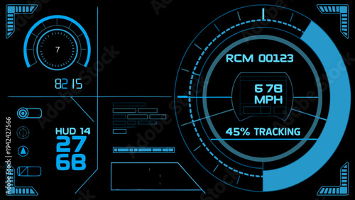 Futuristic heads up display showing speed tracking and system status