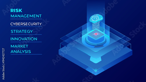 Cybersecurity risk management strategy visualized with a brain and geometric shapes