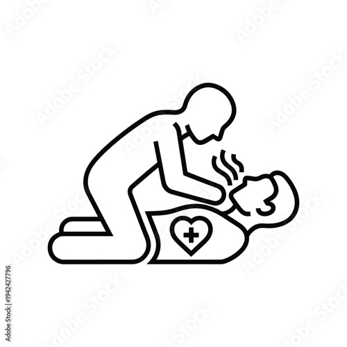Rescue Breathing CPR Medical Minimal Line Art Icon Vector