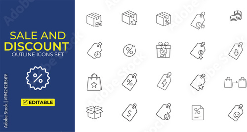 Sale and Discount Outline Icons Set