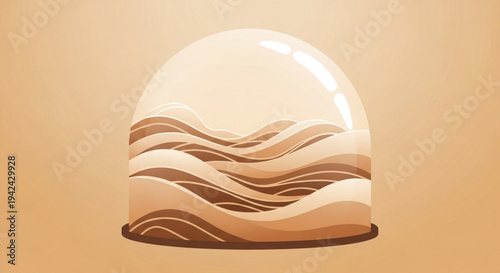 Glass dome with wavy sand dunes inside beige background desert landscape in a transparent container
