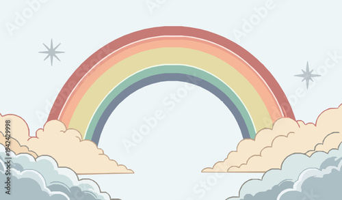 Colorful Boho Rainbow With Stars And Clouds Vector