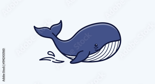 Adorable blue cartoon whale swimming underwater illustration