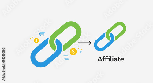 Affiliate marketing chain link transformation with arrow icon