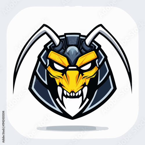 Aggressive stylized wasp hornet insect head mascot logo design