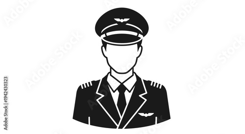 Airline pilot professional uniform icon black and white