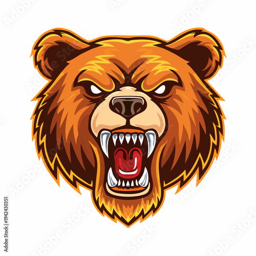 Angry grizzly bear head roaring with fierce expression