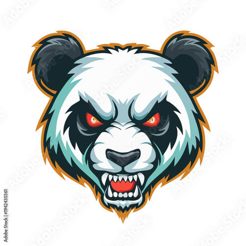 Angry panda head mascot illustration with fierce red eyes