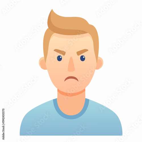 Angry young man cartoon avatar with furrowed brows