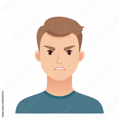 Angry young man character illustration with a frustrated expression