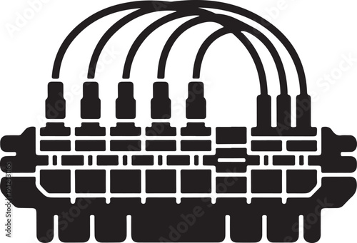 Network cable distribution panel flat silhouette icon