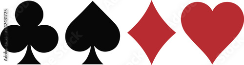 Four playing card symbols club spade diamond heart isolated on white background playing cards