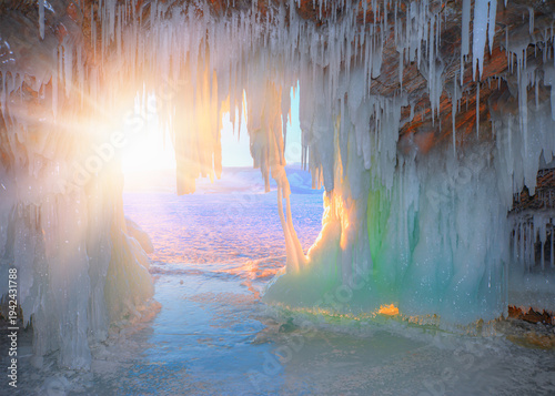 Canvas Print Inside the ice cave - ice cave winter frozen nature background landscape - Lake