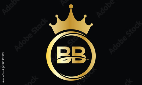 abstract creative golden gradient BB crown letter logo design.