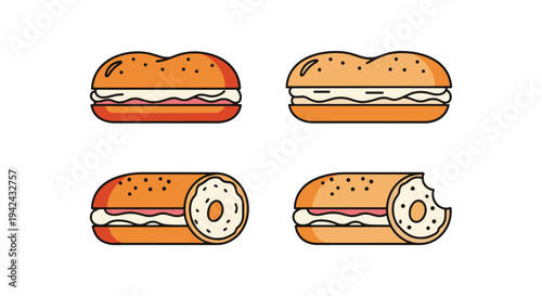 Cream Cheese Bagel Line art colorful modern abstract vector