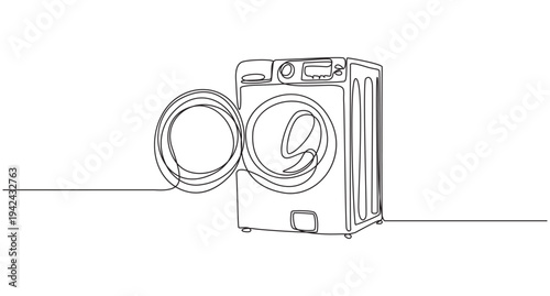 continuous line art of a washing machine,One single line drawing of front door washing machine. Single line drawing of household appliance,washing machine one Line Art vector Illustration