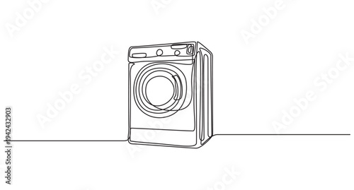 continuous line art of a washing machine,One single line drawing of front door washing machine. Single line drawing of household appliance,washing machine one Line Art vector Illustration