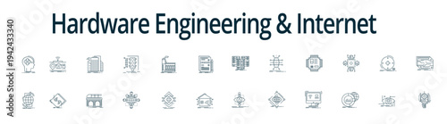 Hardware engineering and internet technology icons for modern business solutions