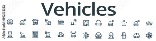 Collection of modern vehicle icons for transportation and logistics