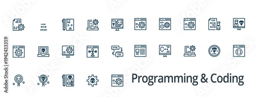 Collection of modern coding and programming icons for developers