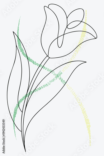 Elegant Tulip Blossom Linear Drawing, Floral Sketch, Botanical Art, Minimalist Plant Illustration