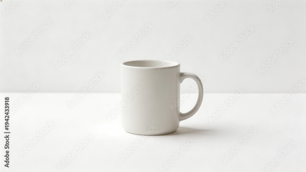 Obraz premium Serene Ceramic: A solitary, minimalist ceramic mug stands in stark simplicity, its clean lines and smooth texture creating a sense of calm and a hint of gentle warmth.