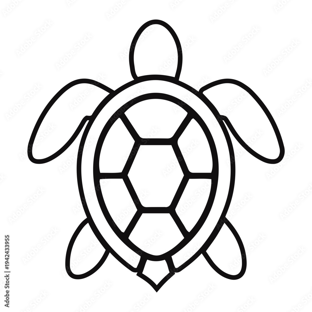 Obraz premium Tropical Sea Turtle Illustration Featuring Shell and Flippers in Simple Line Art Style
