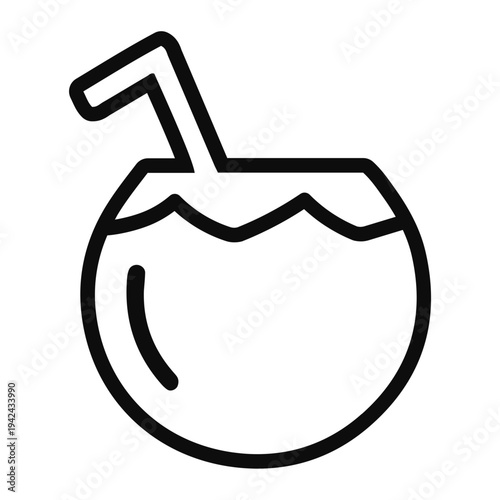 Tropical cocktail glass illustration with straw and wavy liquid surface on a simple black outline