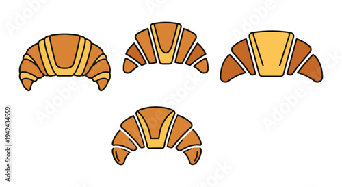 Croissant Line art vector set minimal digital abstract color illustration