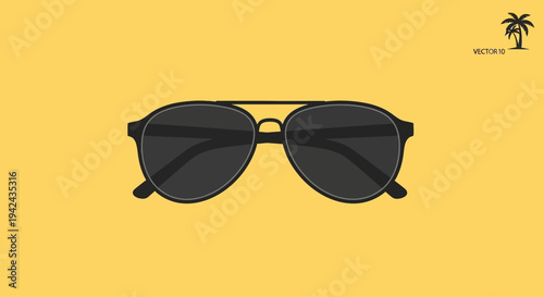Black aviator sunglasses on vibrant yellow background flat design