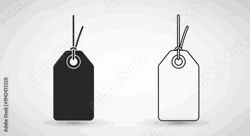 Black and white price tag icons with string