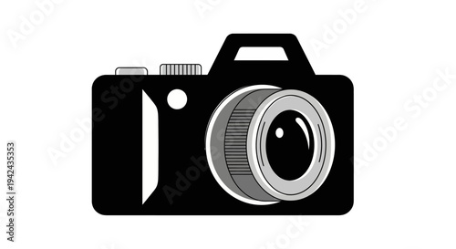 Black camera icon illustration on white background