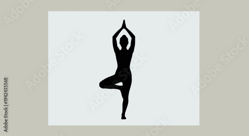 Black silhouette of woman performing yoga tree pose