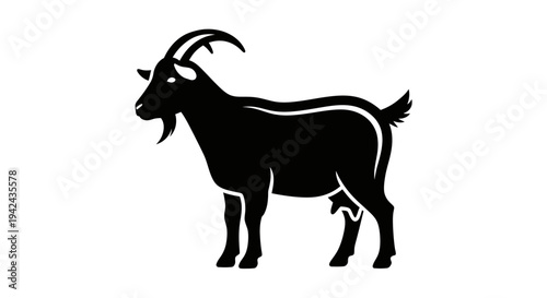 Black silhouette standing goat icon on clean white background
