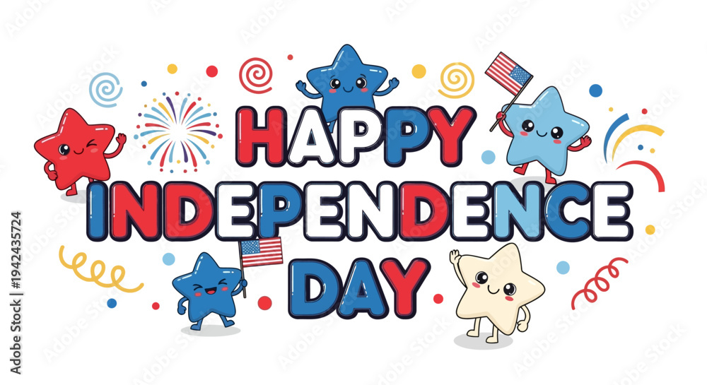 Fototapeta premium Colorful Happy Independence Day Text Illustration.