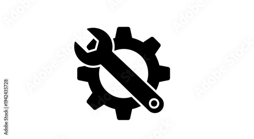 Black wrench and gear icon representing settings and tools