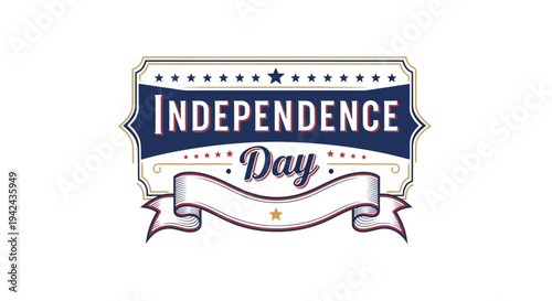 Independence Day Badge with Ribbon Design.