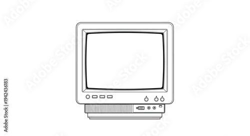 Line drawing of a vintage cathode-ray tube television set with control buttons and channel dials on the front panel.